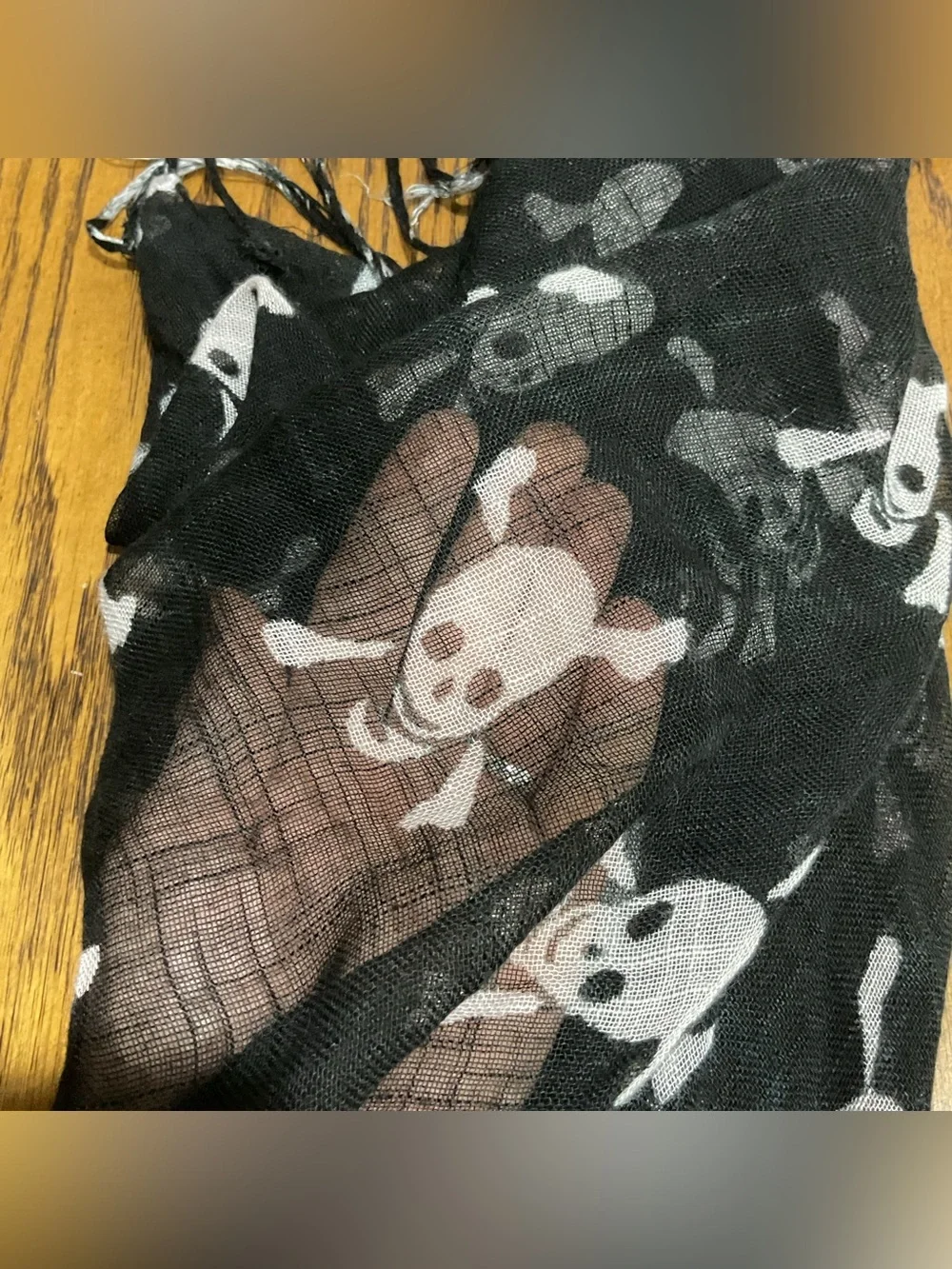 Black Skull Print Fringe Scarf Wrap Halloween
